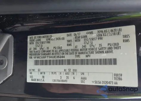 2017 Ford Escape S из США, поврежденный, VIN 1FMCU0F71HUE35244